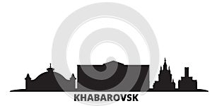 Russia, Khabarovsk city skyline isolated vector illustration. Russia, Khabarovsk travel black cityscape