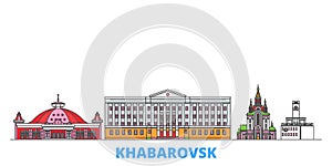 Russia, Khabarovsk line cityscape, flat vector. Travel city landmark, oultine illustration, line world icons