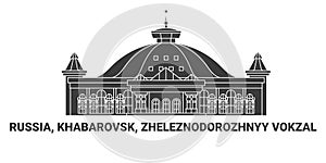 Russia, Khabarovsk, Zheleznodorozhnyy Vokzal, travel landmark vector illustration