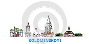 Russia, Kolomenskoye, Church Of The Ascension line cityscape, flat vector. Travel city landmark, oultine illustration