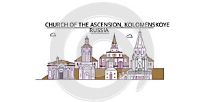 Russia, Kolomenskoye, Church Of The Ascension tourism landmarks, vector city travel illustration