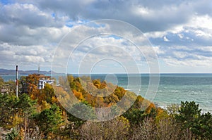 Russia, Krasnodar region, Dzhubga. Sea coast of Black sea in october in cloudy day