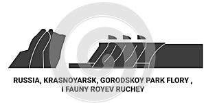 Russia, Krasnoyarsk, Gorodskoy Park Flory , I Fauny Royev Ruchey travel landmark vector illustration