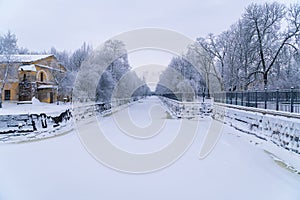 Russia. Kronstadt, January 12, 2022. Picturesque winter view of the Kronstadt Bypass Canal.