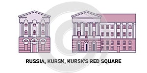 Russia, Kursk, Kursk's Red Square, travel landmark vector illustration