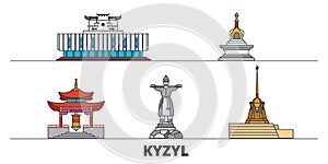 Russia, Kyzyl flat landmarks vector illustration. Russia, Kyzyl line city with famous travel sights, skyline, design.