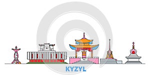 Russia, Kyzyl line cityscape, flat vector. Travel city landmark, oultine illustration, line world icons