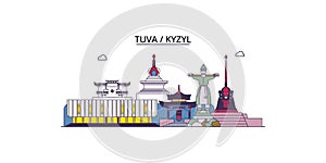 Russia, Kyzyl tourism landmarks, vector city travel illustration