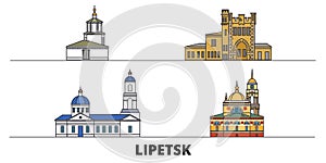 Russia, Lipetsk flat landmarks vector illustration. Russia, Lipetsk line city with famous travel sights, skyline, design