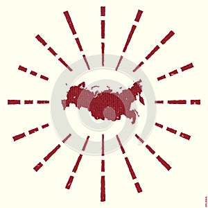 Russia Logo. Grunge sunburst poster with map of.