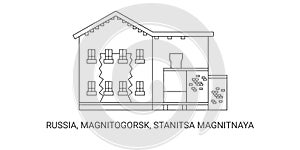 Russia, Magnitogorsk, Stanitsa Magnitnaya, travel landmark vector illustration