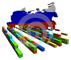 Russia map with export containers