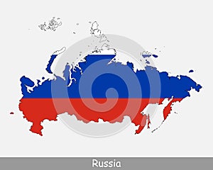 Russia Flag Map. Map of the Russian Federation with the Russian national flag isolated on a white background. Vector Illustration