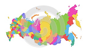 Russia map, individual regions, administrative division, colored map isolated on white background, blank