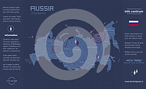 Russia map, separate regions with names, infographics blue flat design