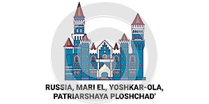 Russia, Mari El, Yoshkarola, Patriarshaya Ploshchad' travel landmark vector illustration