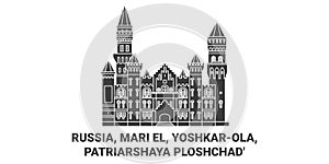 Russia, Mari El, Yoshkarola, Patriarshaya Ploshchad' travel landmark vector illustration