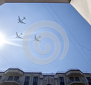 RUSSIA - MAY 9, Celebration of the anniversary of the Victory Day. solemn flight of aircraft