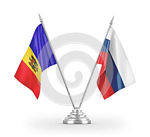 Russia and Moldova table flags isolated on white 3D rendering