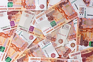 Russia money background. Heap of rubbles