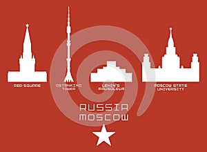 Russia Moscow city shape silhouette icon set -Red