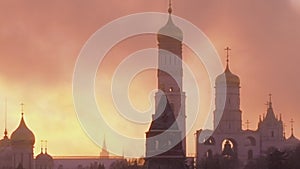 Russia, Moscow, The Ivan the Great Bell Tower is a church tower inside the Moscow Kremlin complex. View on Kremlin in a