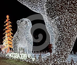 Russia, Moscow - January 2019: Installation and Decoration of Christmas figures in the form of polar bears.