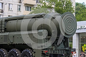 Russian Intercontinental Ballistic Missile RS-24 Yars on military parade