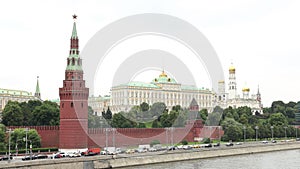 Russia Moscow Kremlin on a summer evening in July 2022 pleasure boats on the river