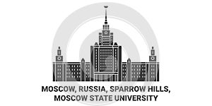 Russia, Moscow, Sparrow Hills, Moscow State University travel landmark vector illustration