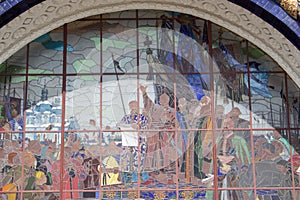 Russia, Moscow:  Stained glass `Pereyaslavskaya Rada`. Pavilion `Ukraine`, VDNKh