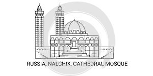 Russia, Nalchik, Cathedral Mosque travel landmark vector illustration