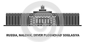 Russia, Nalchik, Skver Ploshchad' Soglasiya, travel landmark vector illustration