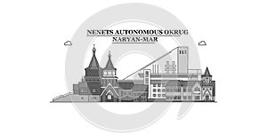 Russia, Naryan-Mar city skyline isolated vector illustration, icons photo