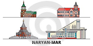 Russia, Naryan Mar flat landmarks vector illustration. Russia, Naryan Mar line city with famous travel sights, skyline photo