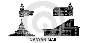 Russia, Naryan Mar flat travel skyline set. Russia, Naryan Mar black city vector illustration, symbol, travel sights photo