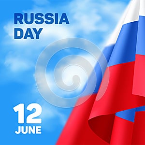 Russia national day banner or greeting card. Russian waving flag to the independence day of Russia - June 12. Vector illustration.