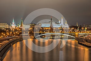 Russia, night view of the Moskva River, Bridge and the Kremlin