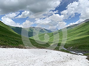 Russia, North Ossetia. Clouds ove Zrug Gorge in June