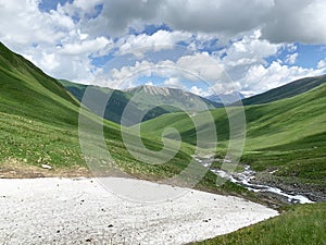 Russia, North Ossetia. Clouds ove Zrug Gorge in June