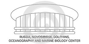 Russia, Novosibirsk, Dolphins, Oceanography And Marine Biology Center travel landmark vector illustration