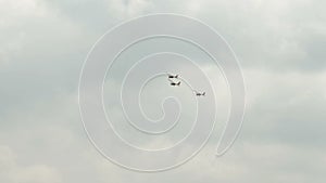 Russia, Novosibirsk, July 31, 2016: Three Extra aerobatic planes flying close.