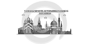 Russia, Noyabrsk city skyline isolated vector illustration, icons