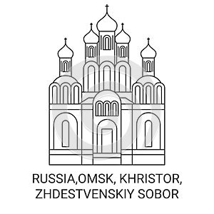 Russia,Omsk, Khristor, Zhdestvenskiy Sobor travel landmark vector illustration