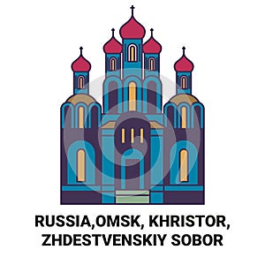 Russia,Omsk, Khristor, Zhdestvenskiy Sobor travel landmark vector illustration