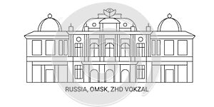 Russia, Omsk, Zhd Vokzal, travel landmark vector illustration