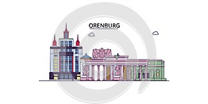 Russia, Orenburg tourism landmarks, vector city travel illustration