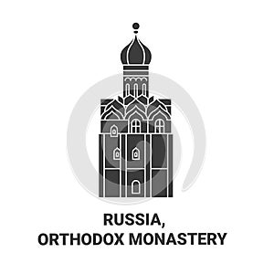 Russia, Orthodox Monastery travel landmark vector illustration