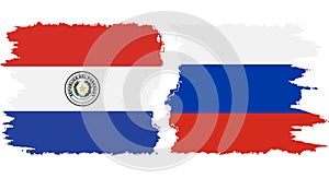 Russia and Paraguay grunge flags connection vector