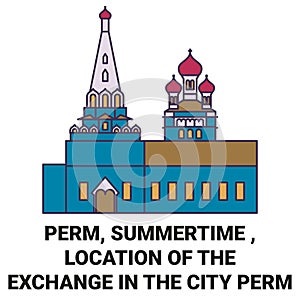 Russia, Perm, Summertime , Location Of The Exchange In The City Perm travel landmark vector illustration